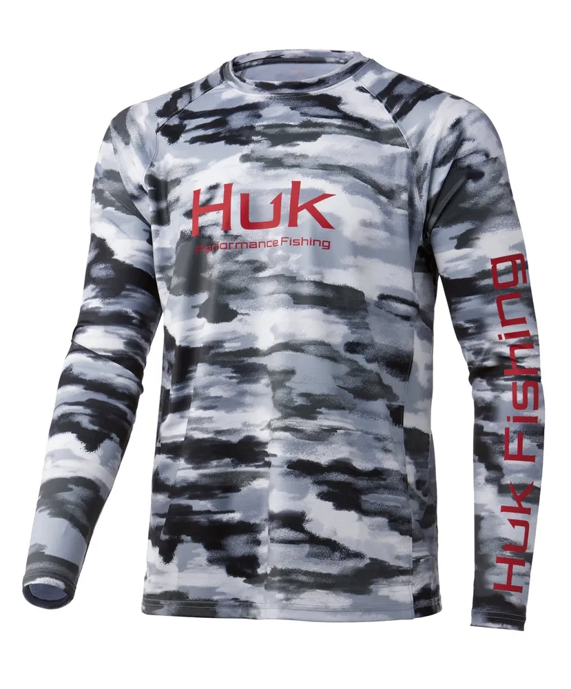 Huk Long Sleeve T Shirt Mens Size Medium Performance Fishing Gray Camo 