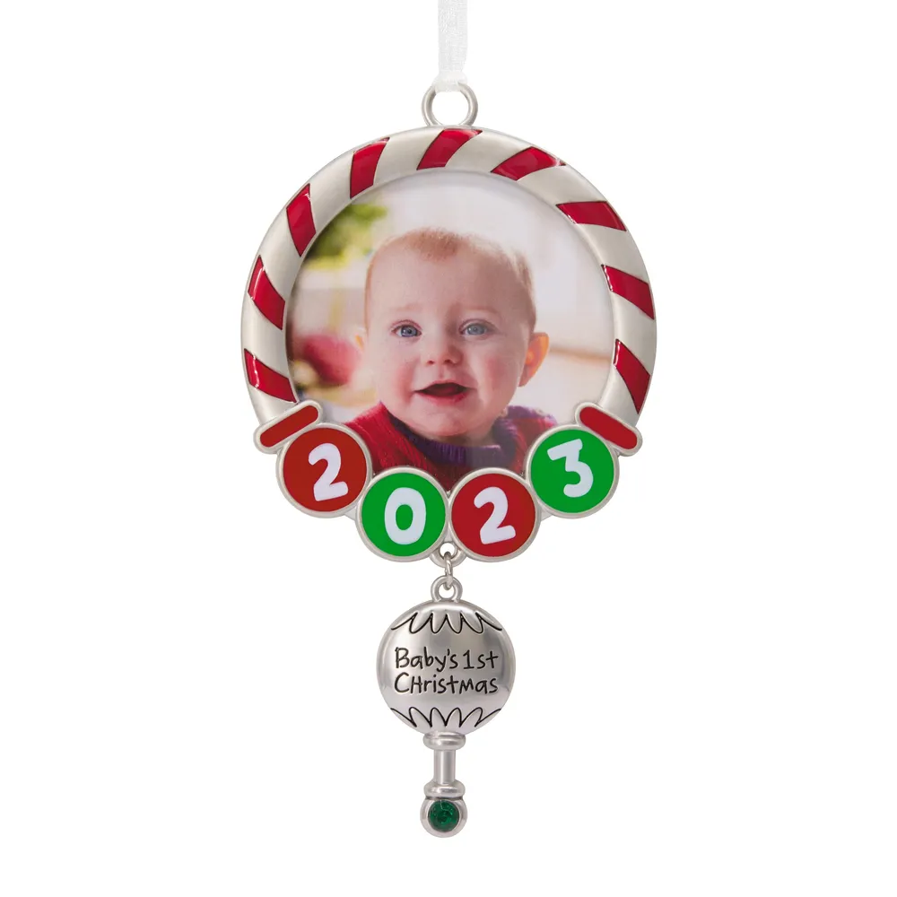 Baby's First Christmas Red and Green 2023 Photo Frame Christmas Ornament, Premium Metal