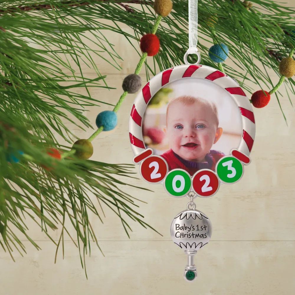 Baby's First Christmas Red and Green 2023 Photo Frame Christmas Ornament, Premium Metal