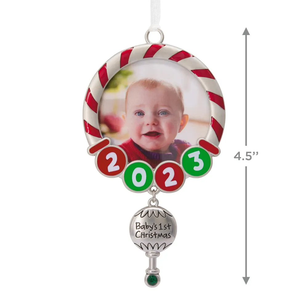 Baby's First Christmas Red and Green 2023 Photo Frame Christmas Ornament, Premium Metal