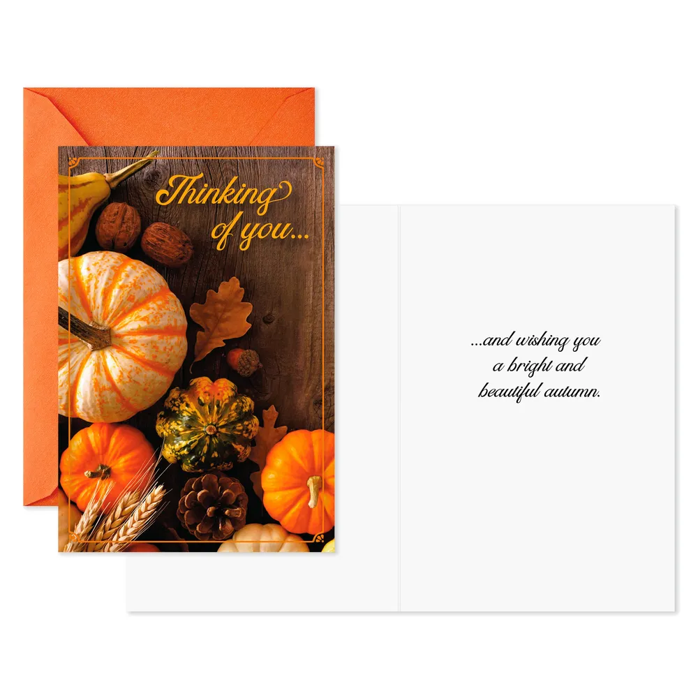 Fall Thinking of You Cards (8 Cards with Envelopes) Pumpkins and Leaves