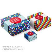 Hallmark Gift Boxes with Wrap Bands, Assorted Sizes (3-Pack: Rainbow Stripes, Dots, Stars) for Birthdays, Weddings, Baby Showers