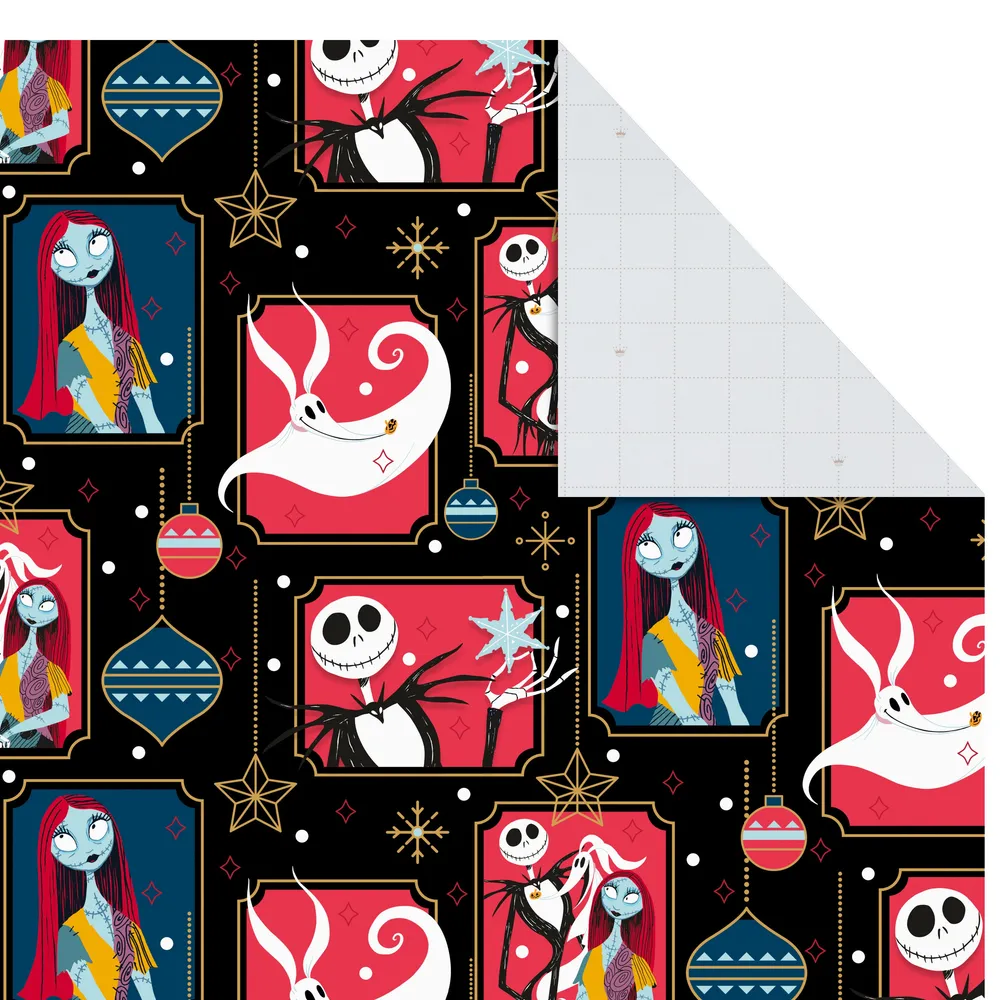 Hallmark Nightmare Before Christmas Flat Wrapping Paper Sheets with Cutlines on Reverse (12 Folded Sheets) for Christmas, Birthdays, Halloween