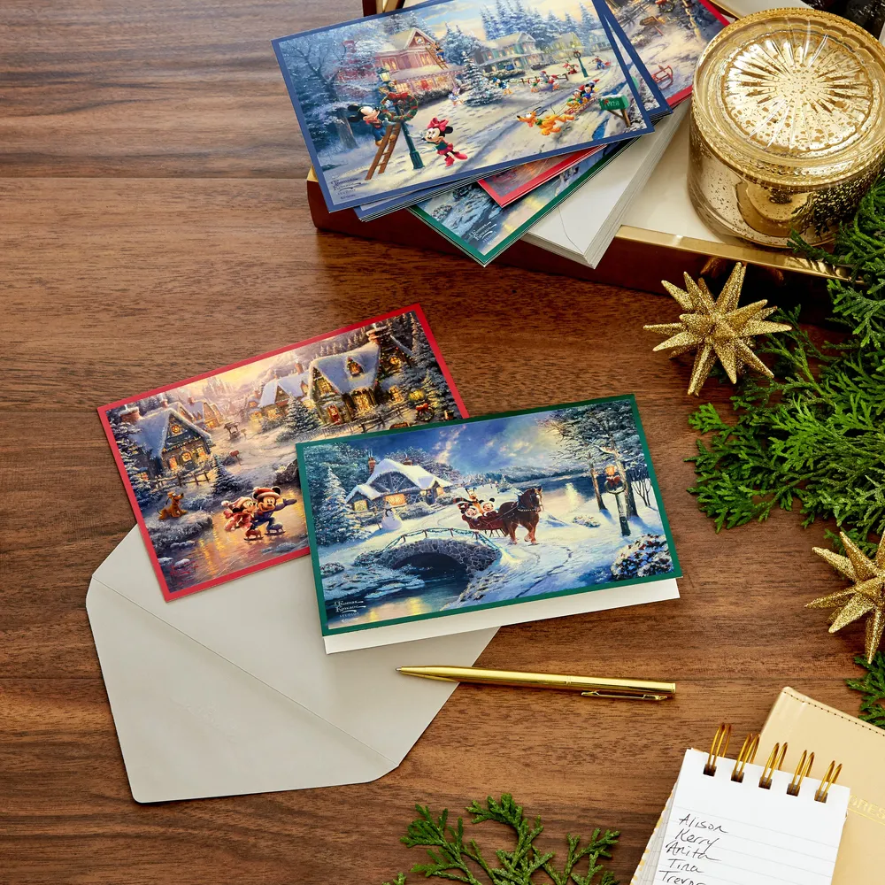 Thomas Kinkade Boxed Christmas Cards Assortment, Mickey Mouse (3 Designs, 24 Christmas Cards with Envelopes)