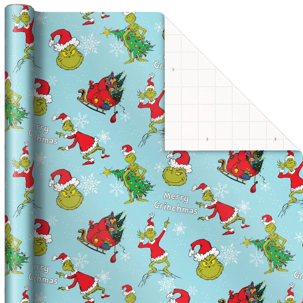 Hallmark Wrapping Paper Christmas Santa Faces Green 90 sq ft Jumbo