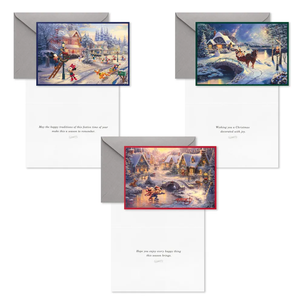 Thomas Kinkade Boxed Christmas Cards Assortment, Mickey Mouse (3 Designs, 24 Christmas Cards with Envelopes)