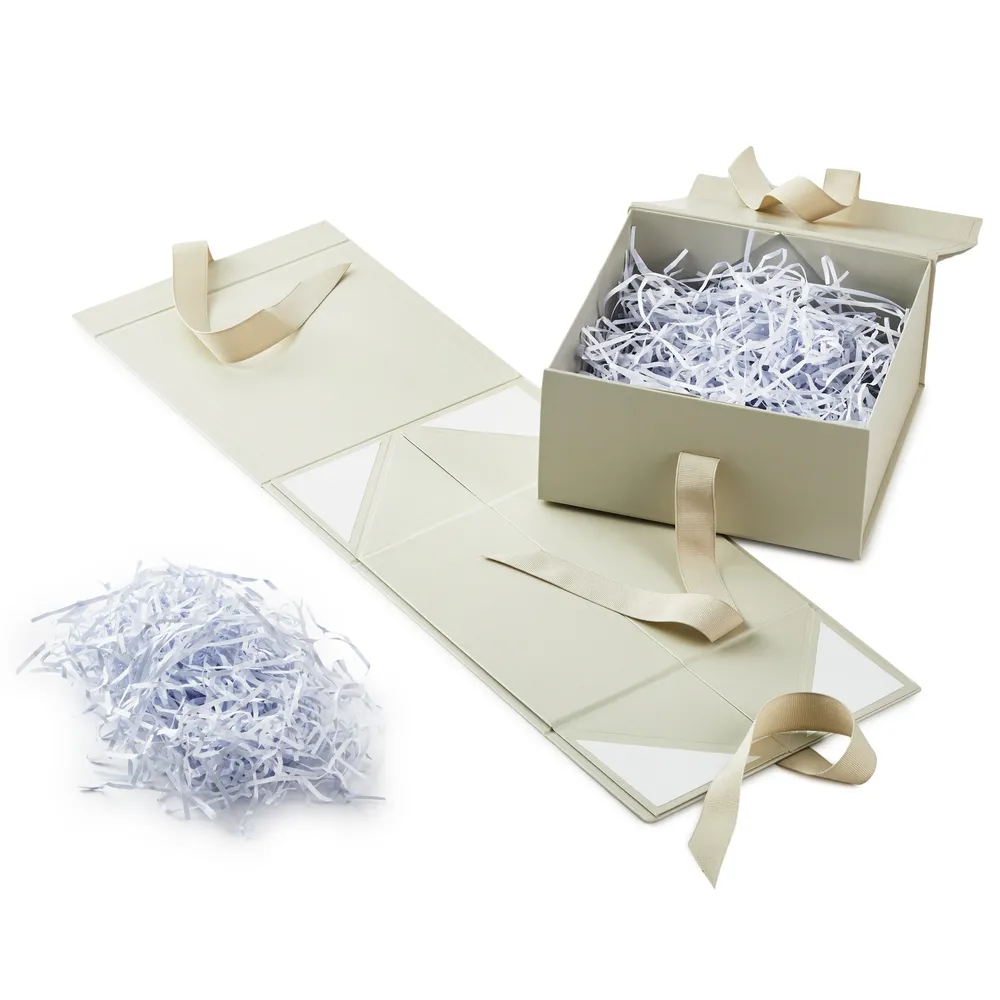 Hallmark Foldable Gift Box Bundle (2 Matching Boxes with Ribbon: Pearl White) for Weddings, Bridesmaids Gifts, Bridal Showers, Graduations