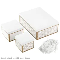 Nesting Boxes with Lids and Fill (Set of 3, White and Gold, Assorted Sizes) for Weddings, Bridal Showers, Holidays and More