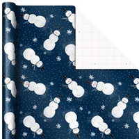 Navy Blue Christmas Wrapping Paper Set (90 sq. ft. ttl, 10 Bows, 4 Ribbon Colors, 40 Gift Tag Stickers) Snowman, Stripes, Snowflakes