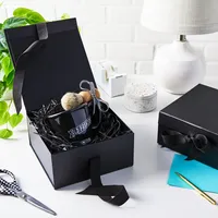 Hallmark Foldable Gift Box Bundle (2 Matching Boxes with Ribbon: Solid Black) for Weddings, Groomsmen Gifts, Engagements, Graduations