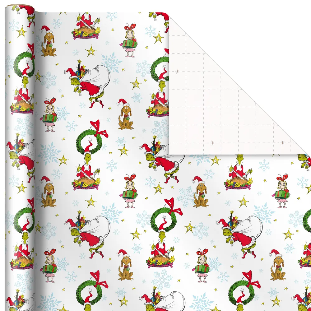 Hallmark Wrapping Paper Christmas Santa Faces Green 90 sq ft Jumbo