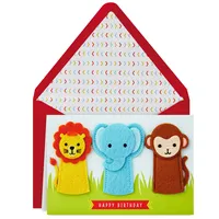 Wild and Happy Birthday Card With Finger Puppets for Kids