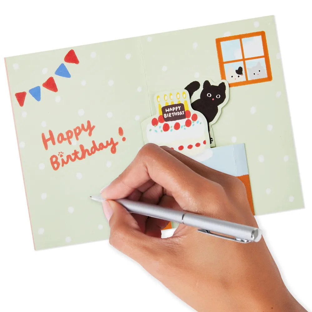 Pop Up Birthday Card (Cat and Friend with Birthday Cake)