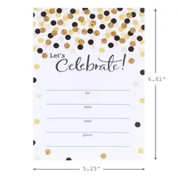 Party Invitations (Let's Celebrate with Gold and Black Dots, Pack of 20)