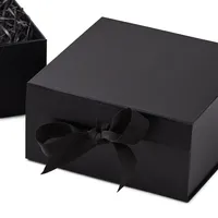 Hallmark Foldable Gift Box Bundle (2 Matching Boxes with Ribbon: Solid Black) for Weddings, Groomsmen Gifts, Engagements, Graduations