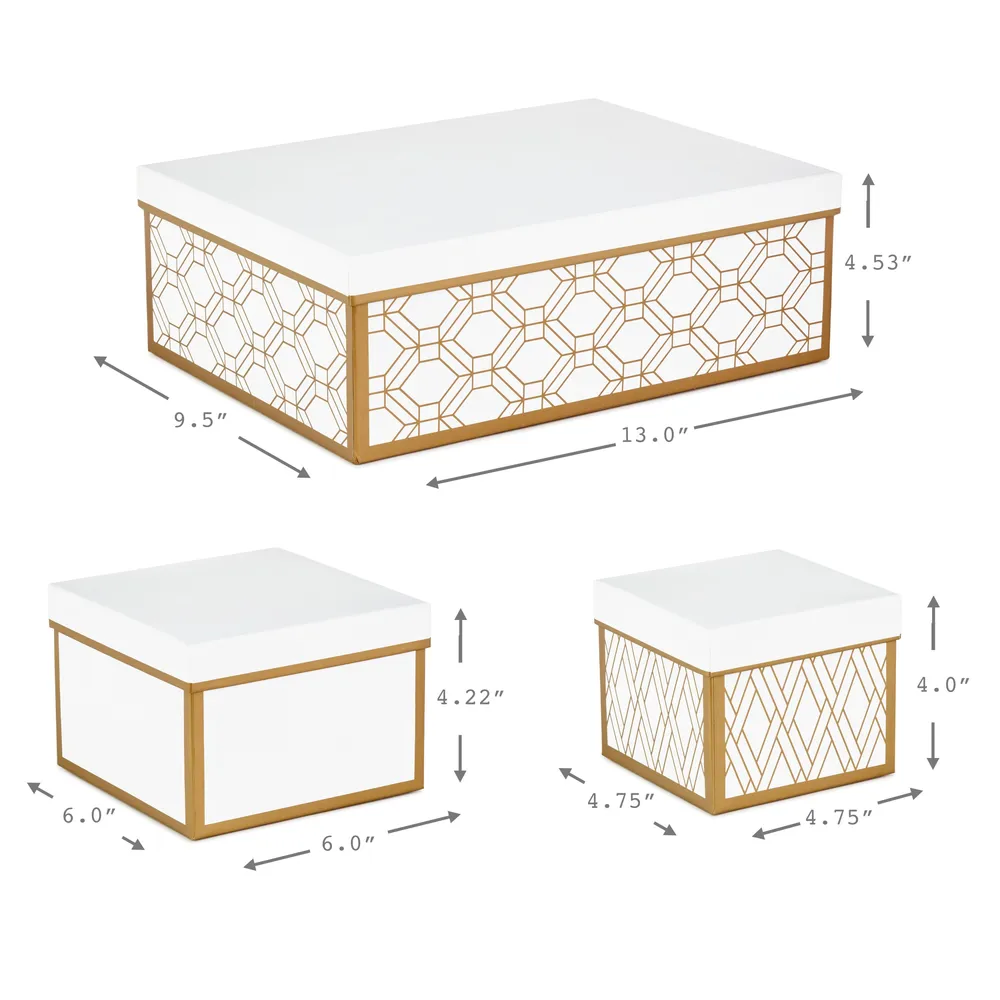 Nesting Boxes with Lids and Fill (Set of 3, White and Gold, Assorted Sizes) for Weddings, Bridal Showers, Holidays and More