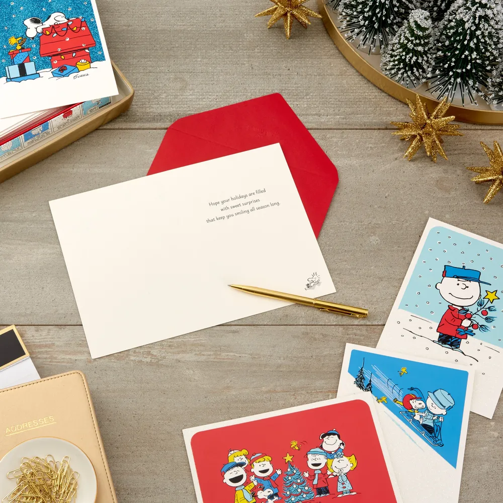 Peanuts Boxed Christmas Cards Assortment, Classic Comics (4 Designs, 16 Cards and Envelopes)