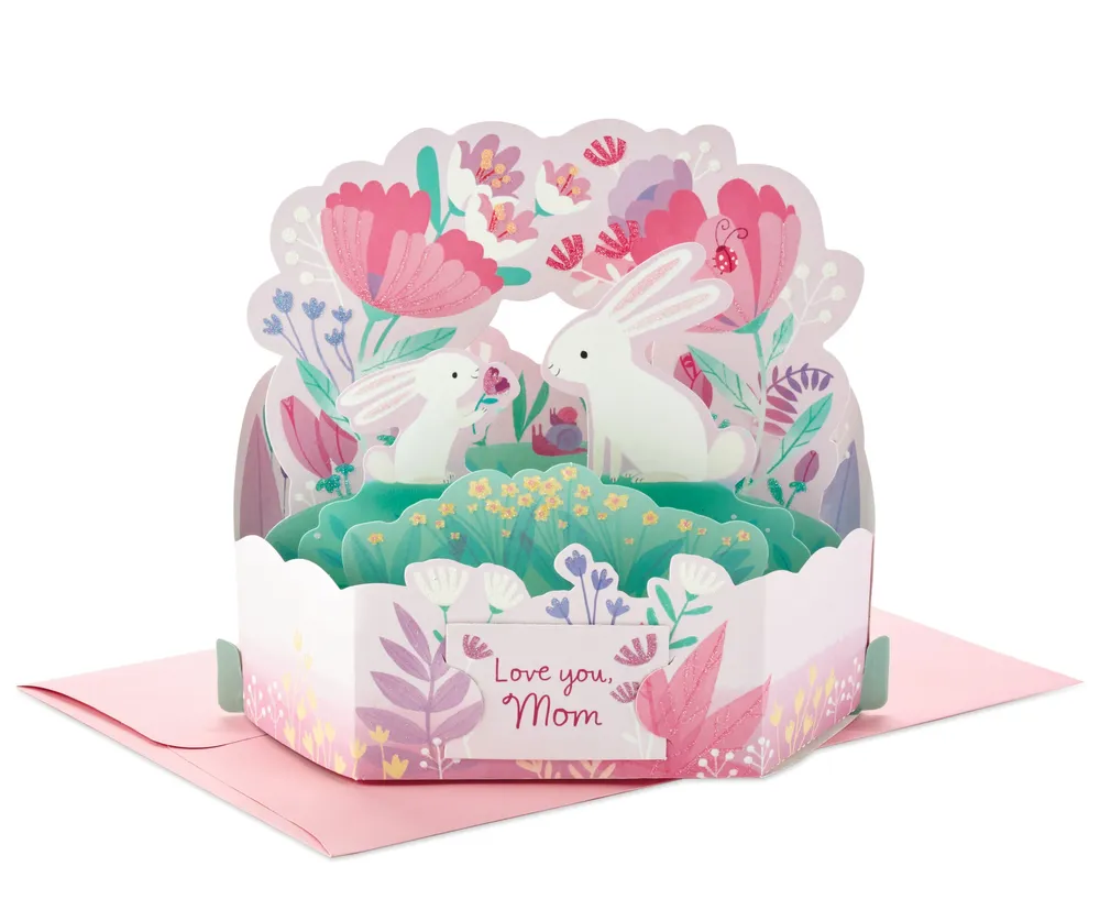 Paper Wonder Displayable Pop Up Birthday Card for Mom or Mothers Day Card (Bunnies)