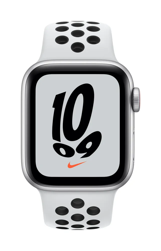 Apple Watch Nike SE GPS + Cellular, Silver Aluminium Case with Pure Platinum/Black Sport Band - Regular