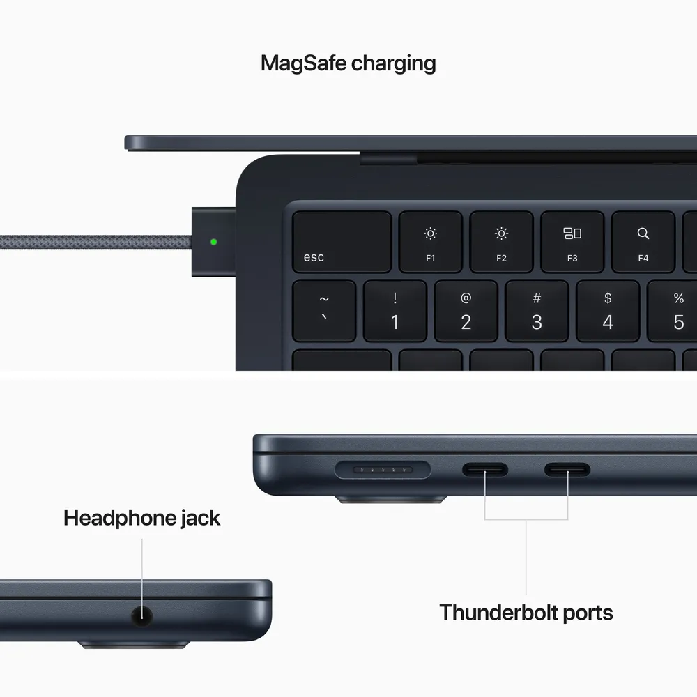 Apple MacBook Air: M2 chip with 8‑core CPU, 10‑core GPU, 16‑core Neural Engine