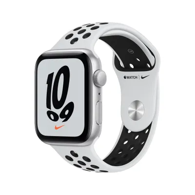 Apple Watch Nike SE GPS, Silver Aluminium Case with Pure Platinum/Black Sport Band - Regular