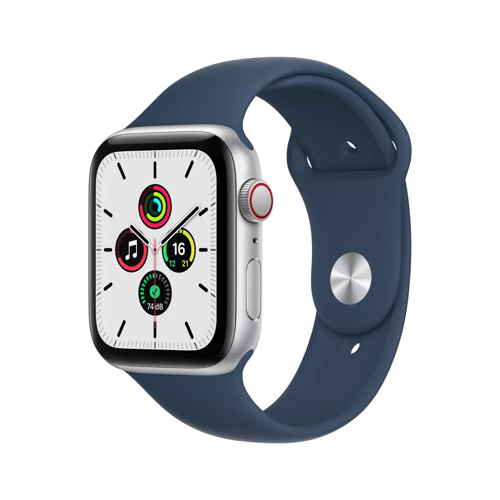 Apple Watch SE GPS + Cellular, Silver Aluminium Case with Abyss Blue Sport Band - Regular