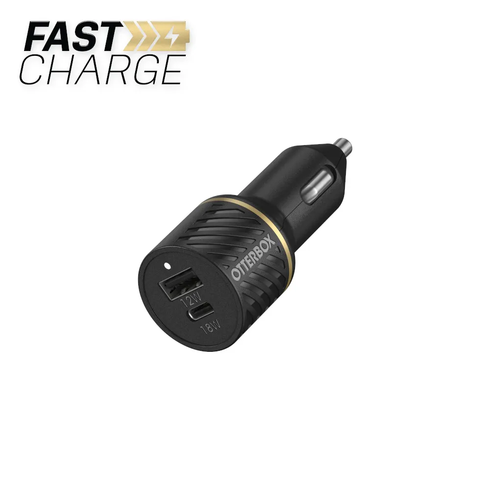 Otterbox Dual Fast Car Charger USB-C 30w (18wPD + USB-A 12w) Black