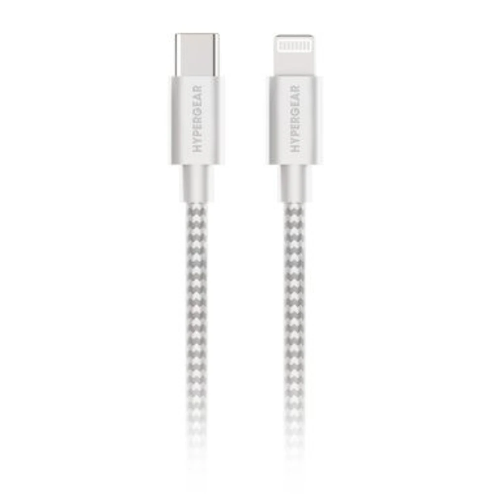 HyperGear 4 ft. 120cm USB-C to Lightning Braided Charge and Sync Cable - White