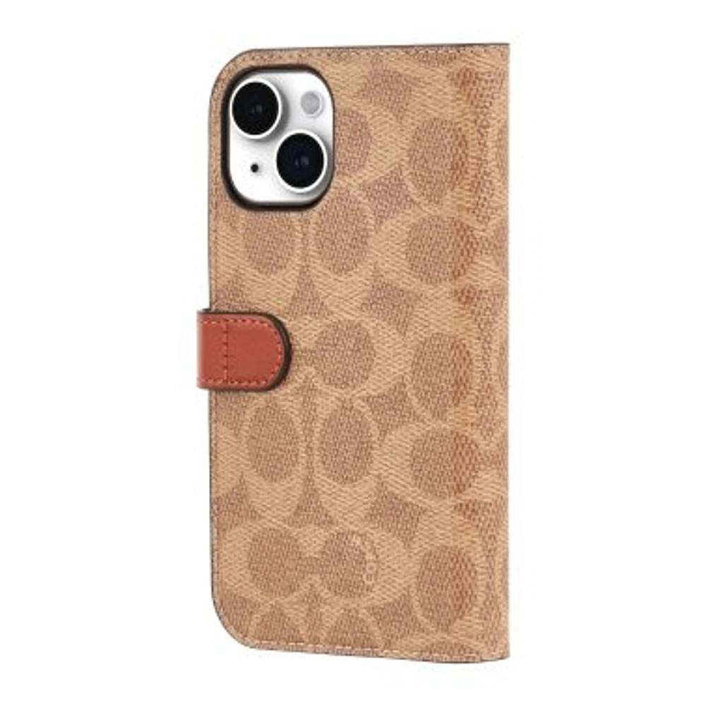 iPhone 15/14/13 Coach Folio Signature C Case - Tan