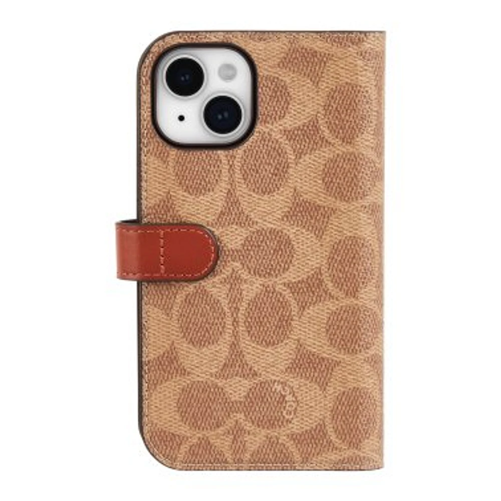 iPhone 15/14/13 Coach Folio Signature C Case - Tan