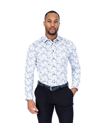 Cotton/Stretch Floral Print Sport Shirt - Black / White