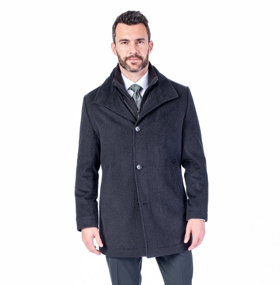 Wool Stand Up Collar Topcoat - Charcoal