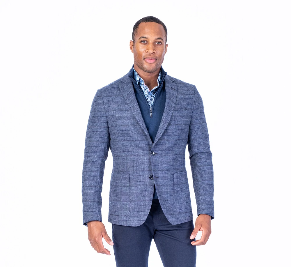 Marzotto Wool Plaid Blazer - Navy