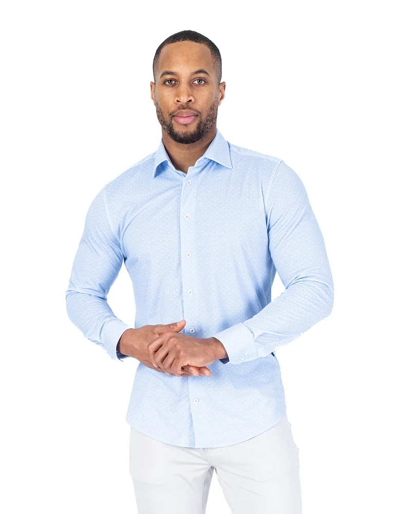 Performance Stretch Diamond Pattern Dress Shirt - Blue