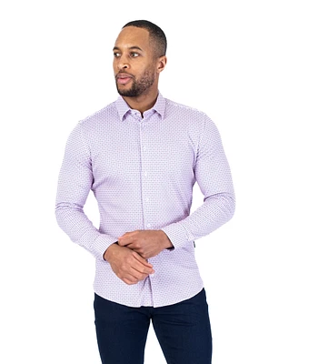 Cotton/Stretch Circle Print Sport Shirt - Pink / Blue