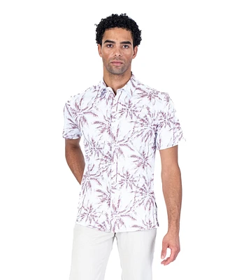 Short-Sleeve Cotton/Stretch Palm Sport Shirt - Burgundy / White