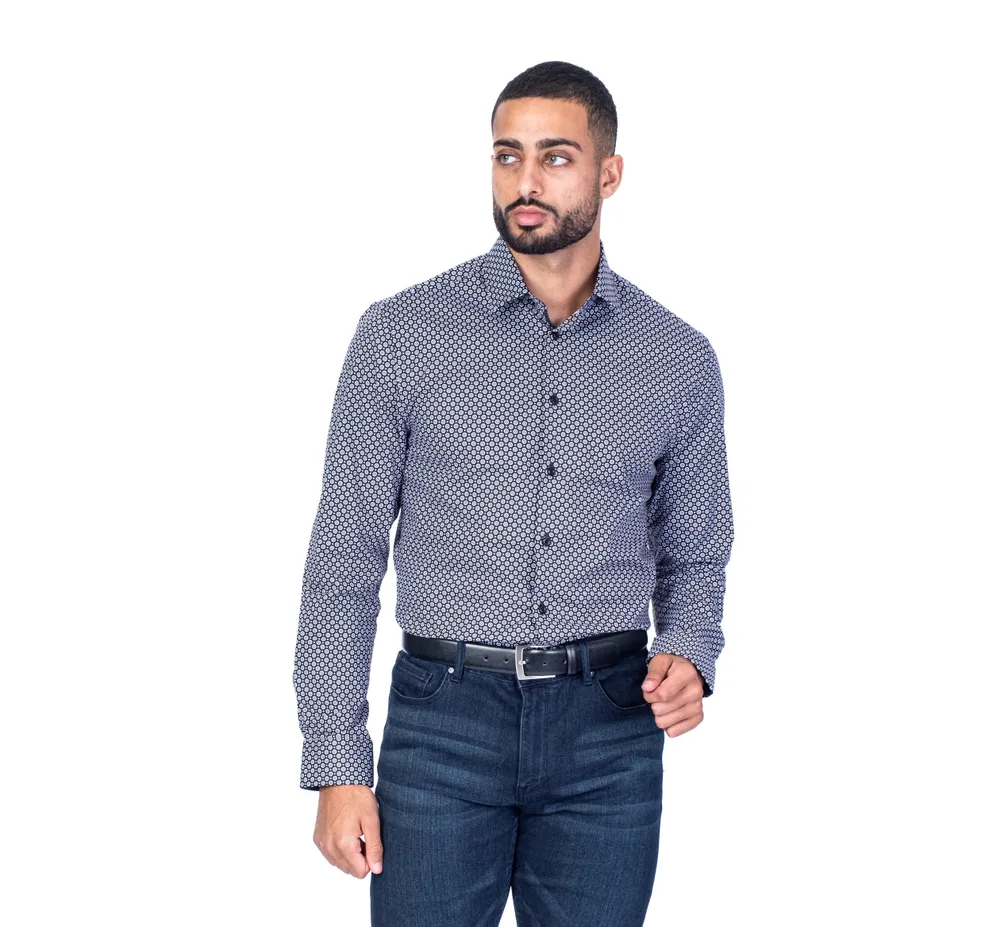 Cotton Stretch Circle Print Sport Shirt - Black/Blue