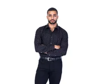 Geo Print Easy Iron Sport Shirt - Black/Tan