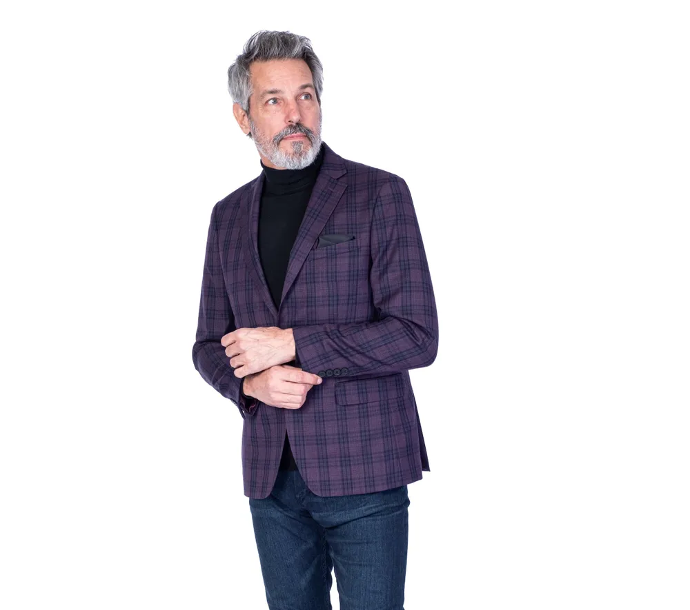 Wool/Stretch Plaid Sport Jacket - Purple / Blue