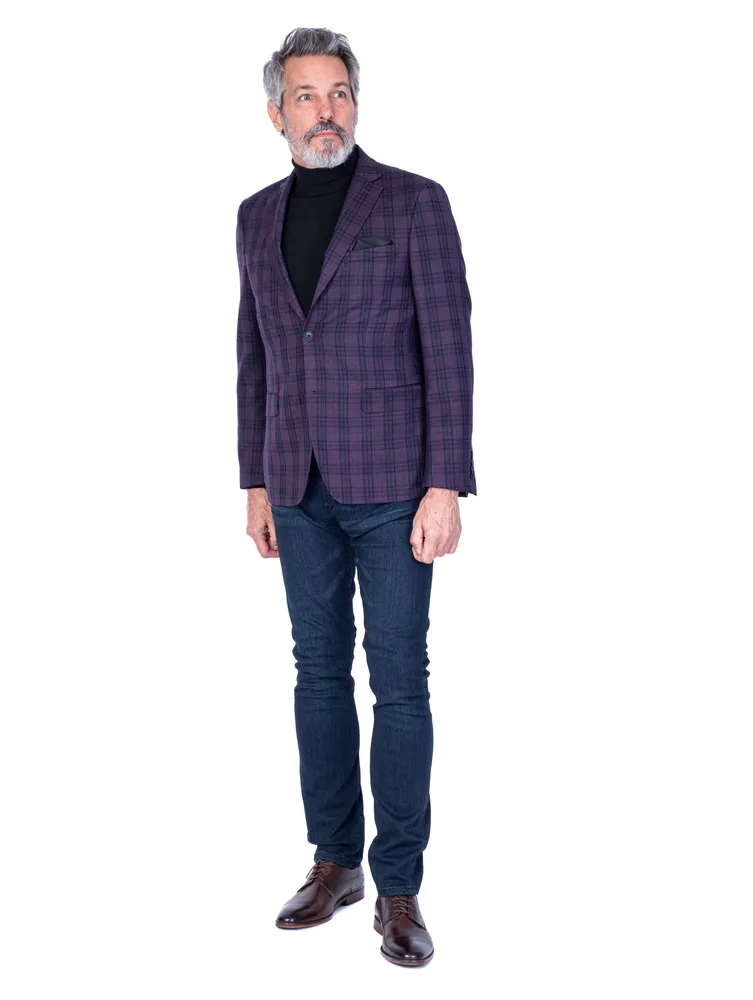 Wool/Stretch Plaid Sport Jacket - Purple / Blue