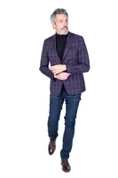 Wool/Stretch Plaid Sport Jacket - Purple / Blue