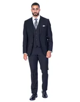 X-Slim 3pc Solid Stretch Suit - Black