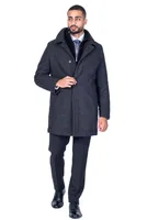 Textured Wool Double Collar Car Coat - Charcoal