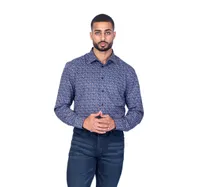 Micro Stretch Circle Print Sport Shirt - Navy/Tan