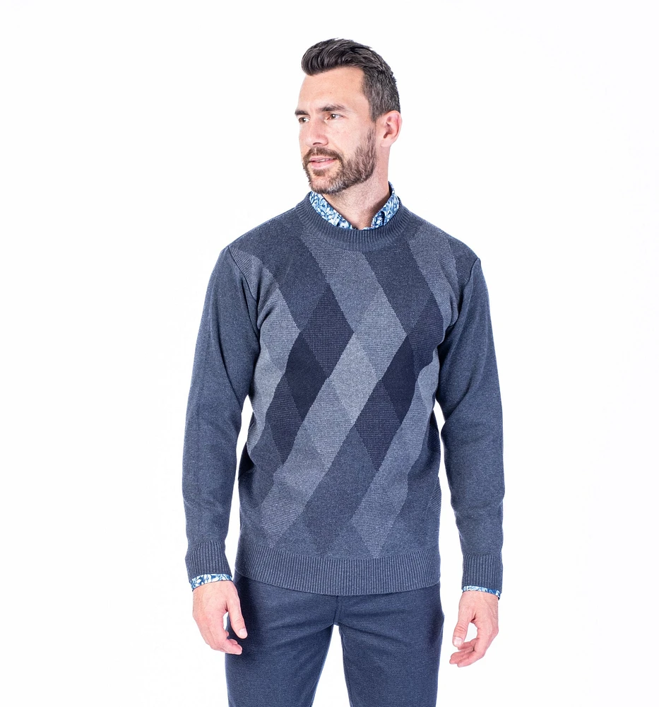 Crew Neck Diamond Weave Sweater - Navy