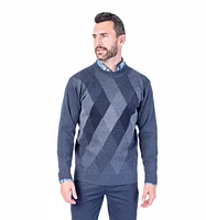 Crew Neck Diamond Weave Sweater - Navy