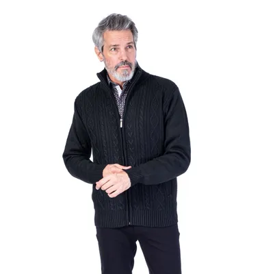 Zip Cardigan Tonal Knitted Sweater - Black