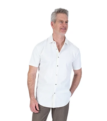 Modern Textured Solid "Sarini" Short-Sleeve Sport Shirt - Off-White