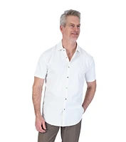 Modern Textured Solid "Sarini" Short-Sleeve Sport Shirt - Off-White
