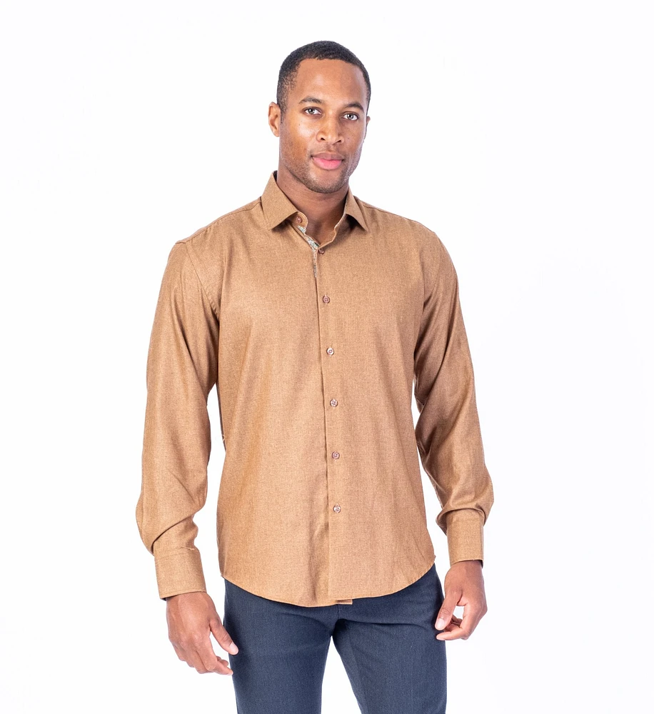 Modern Fit End-on-End "Tan" Sport Shirt - Cognac